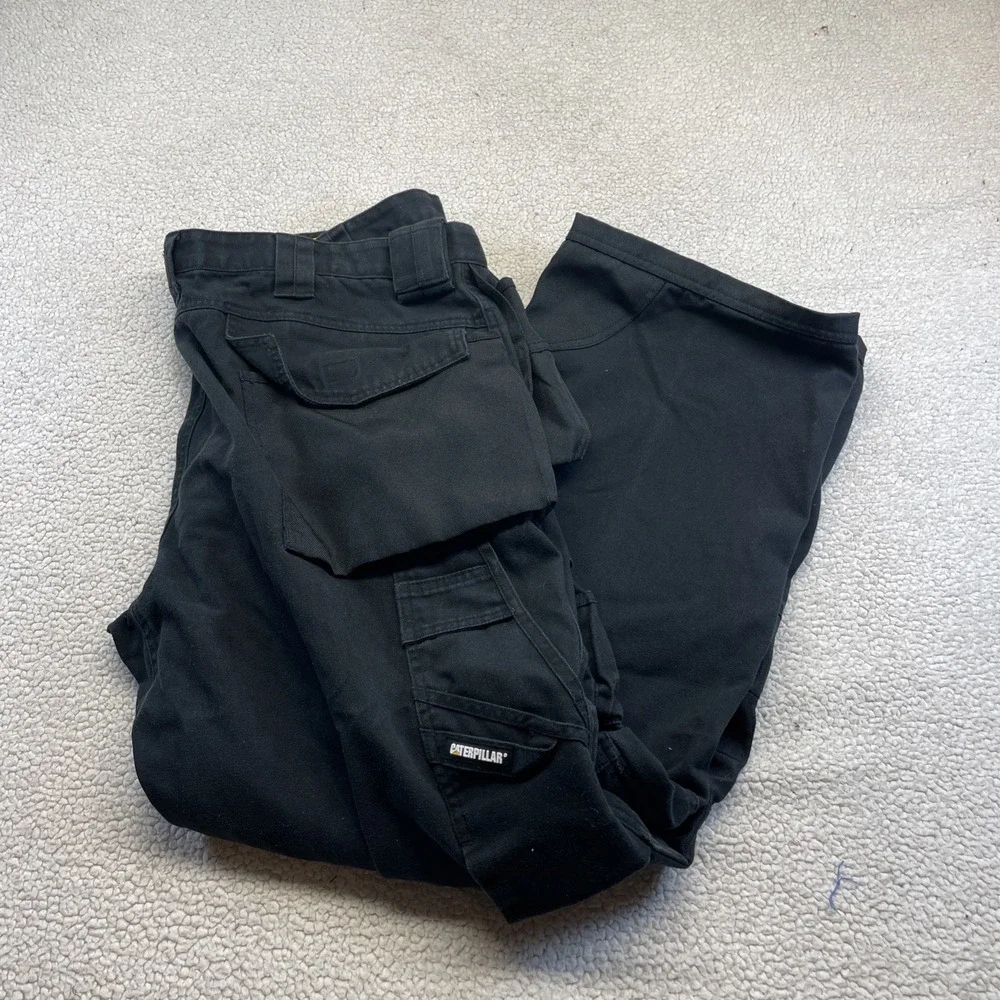 CAT Caterpillar Trademark Trouser Mens 42x34‎ Black Cargo Work Pants Mid Rise